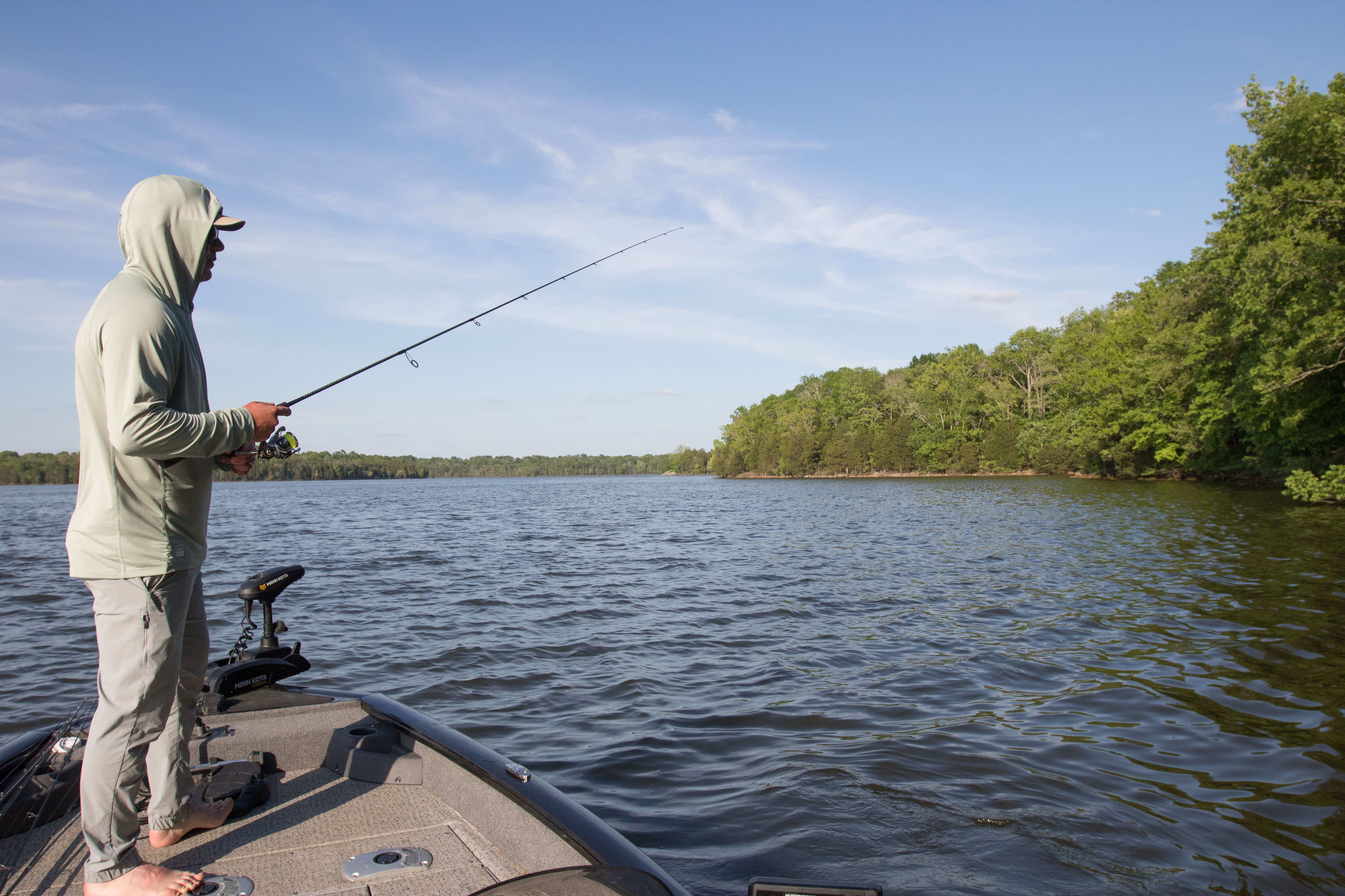 A bass angler fishing on Percy Priest Reservoir