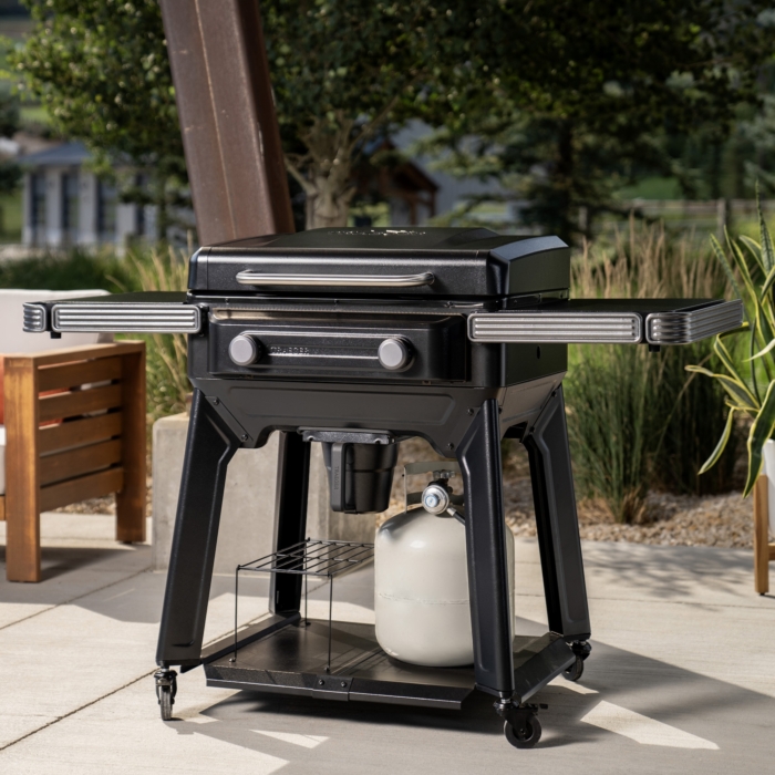 front view of a grill on a patio