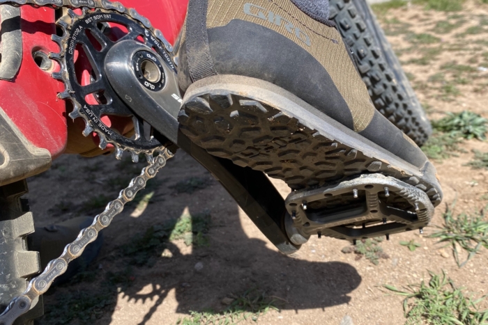 The Tracker shoe on a flat pedal during testing