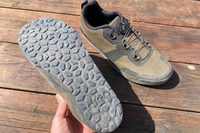 The Tack rubber and Gamma tread design on the Giro Tracker shoes
