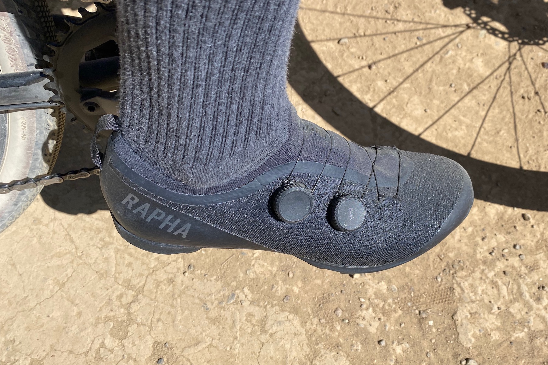 The BOA dials on the Rapha Pro team Powerweave gravel Shoes