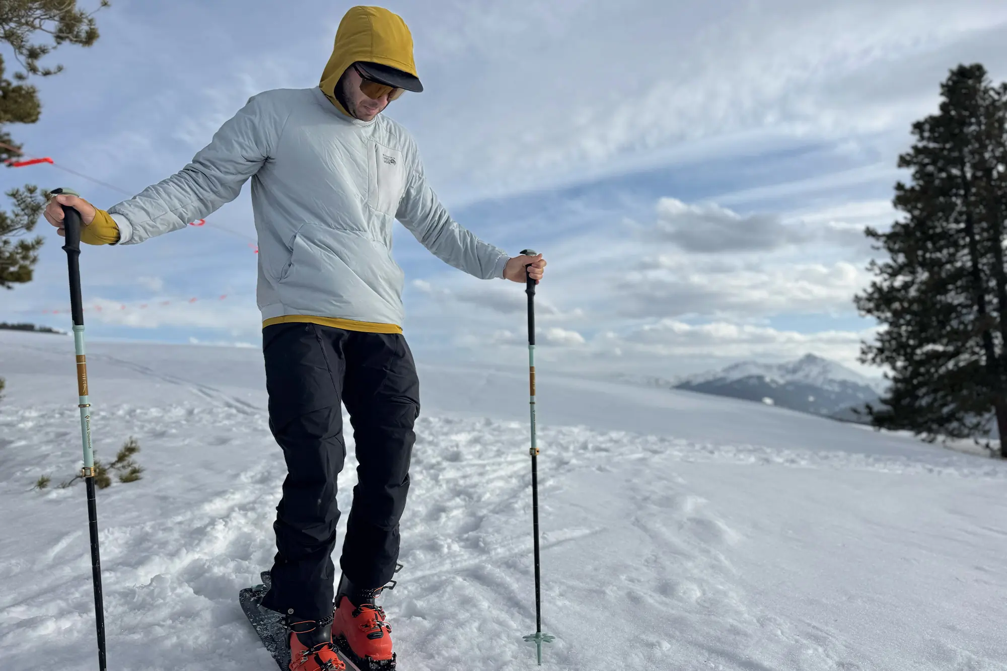 man wearing Mountain Hardwear Kor Alloy Crew on slope