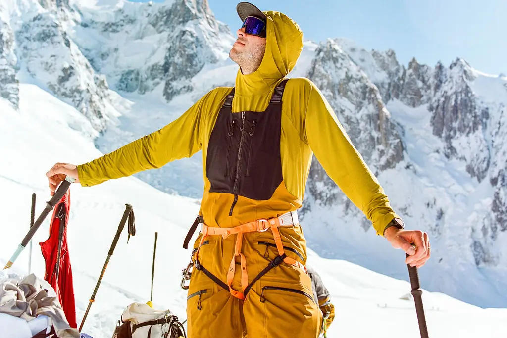 man wearing Mountain Hardwear Mythogen Bibs