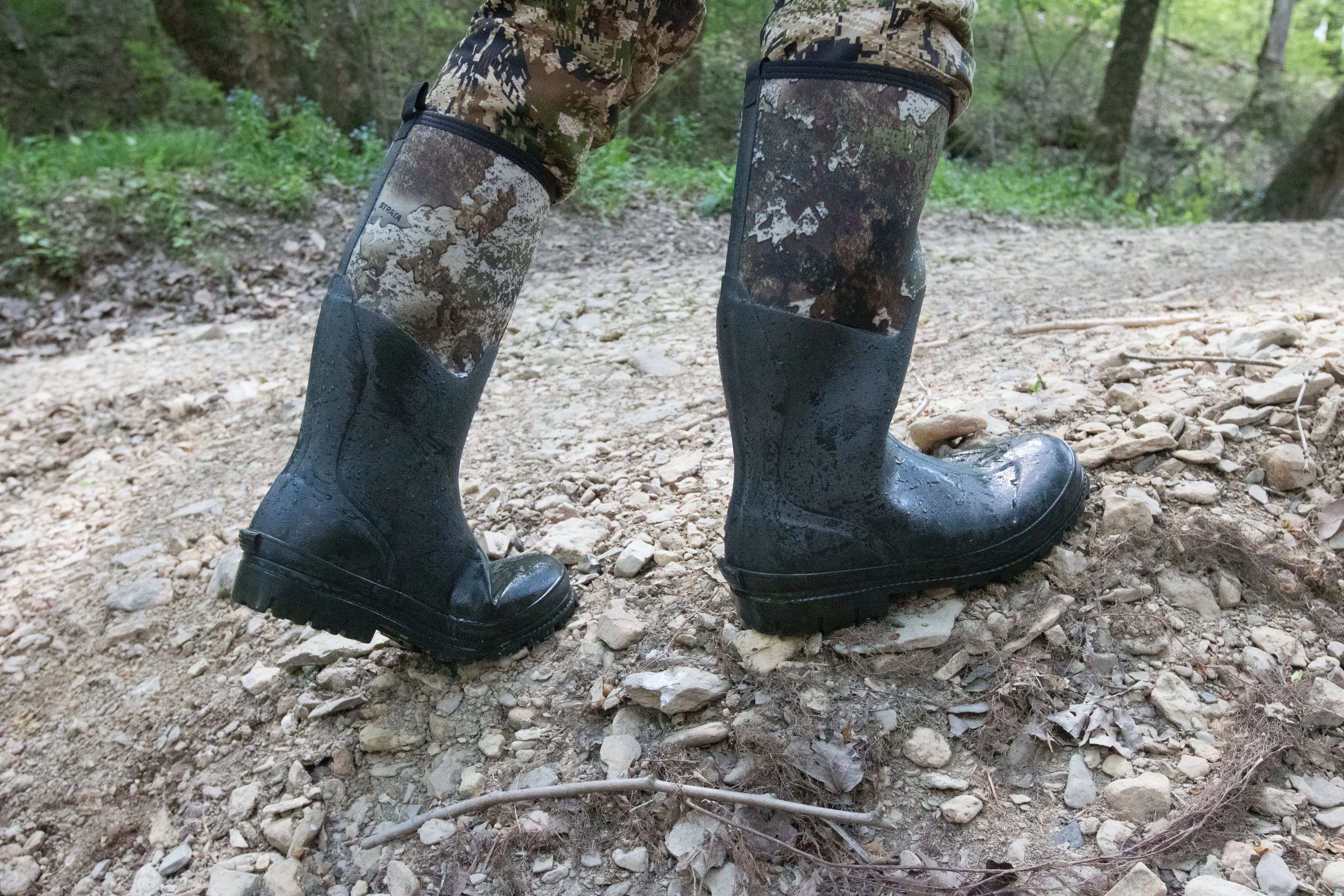 The thin rubber on the Redhead Camo Utility boot folds on uneven terrain.