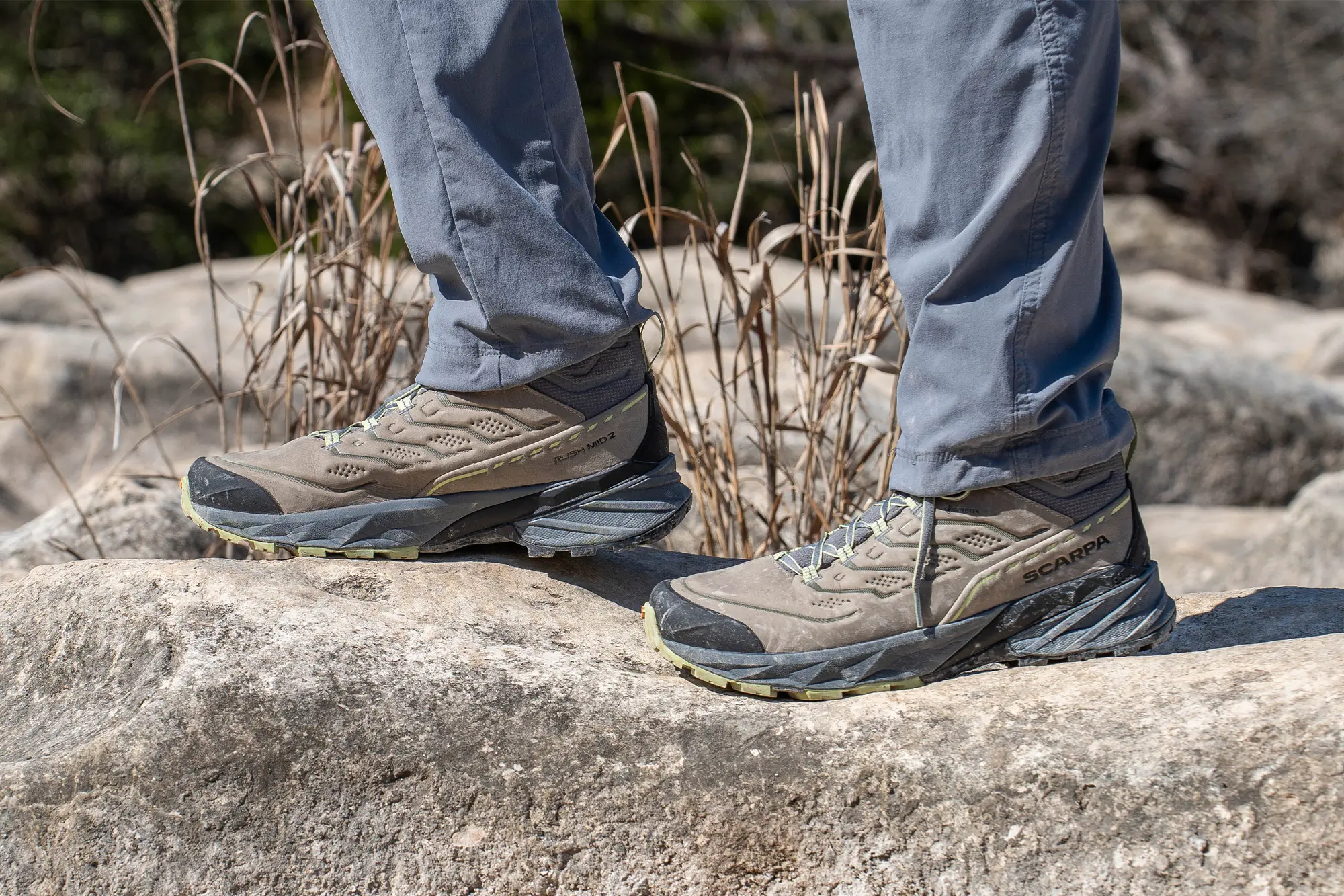 SCARPA Rush 2 Pro Mid GTX in use on rocky hiking trail