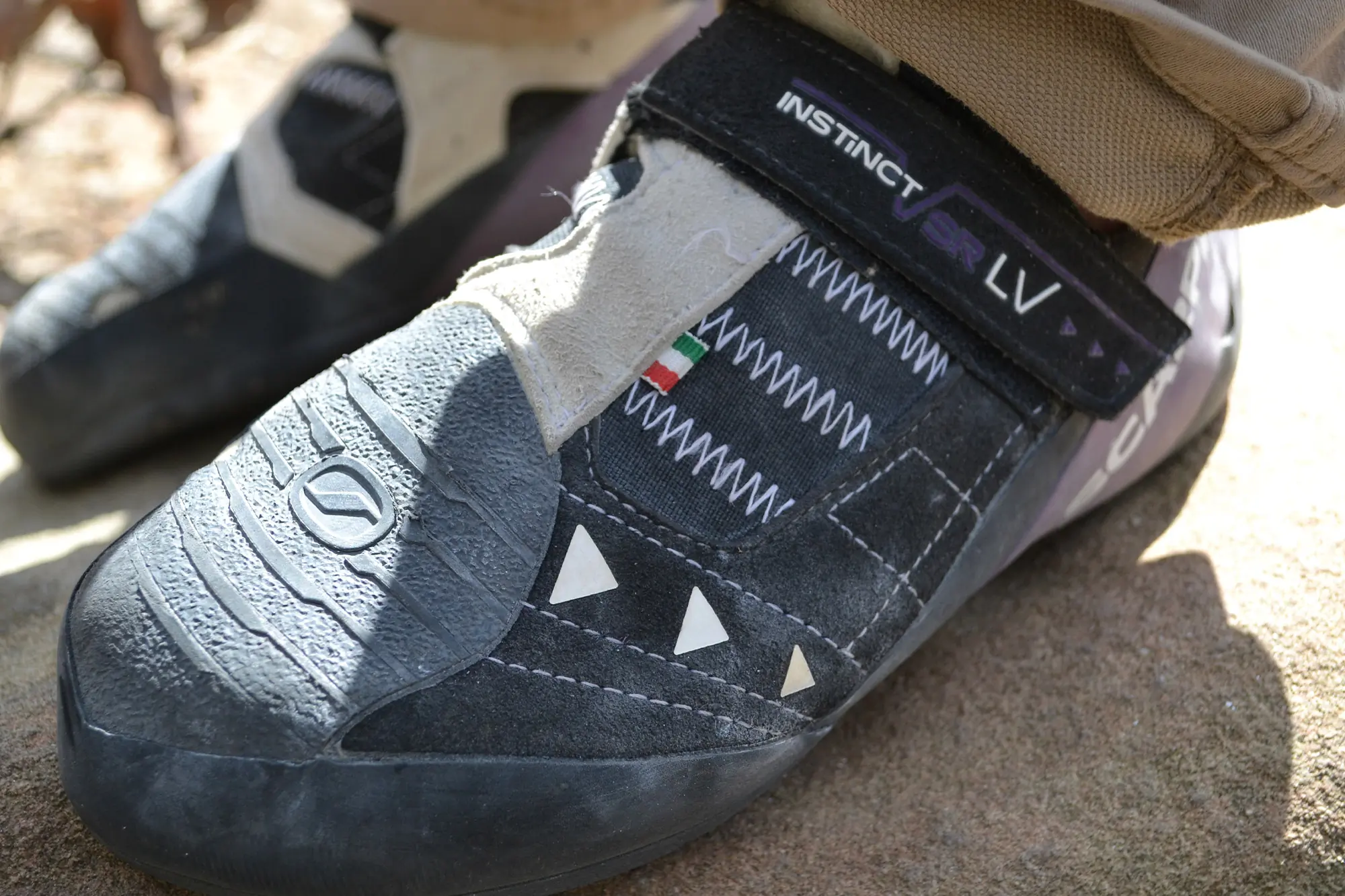 Close-up of the Scarpa Instinct VSR LV upper and toe rubber