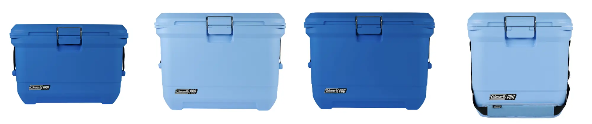 Coleman coolers lined up next to each other