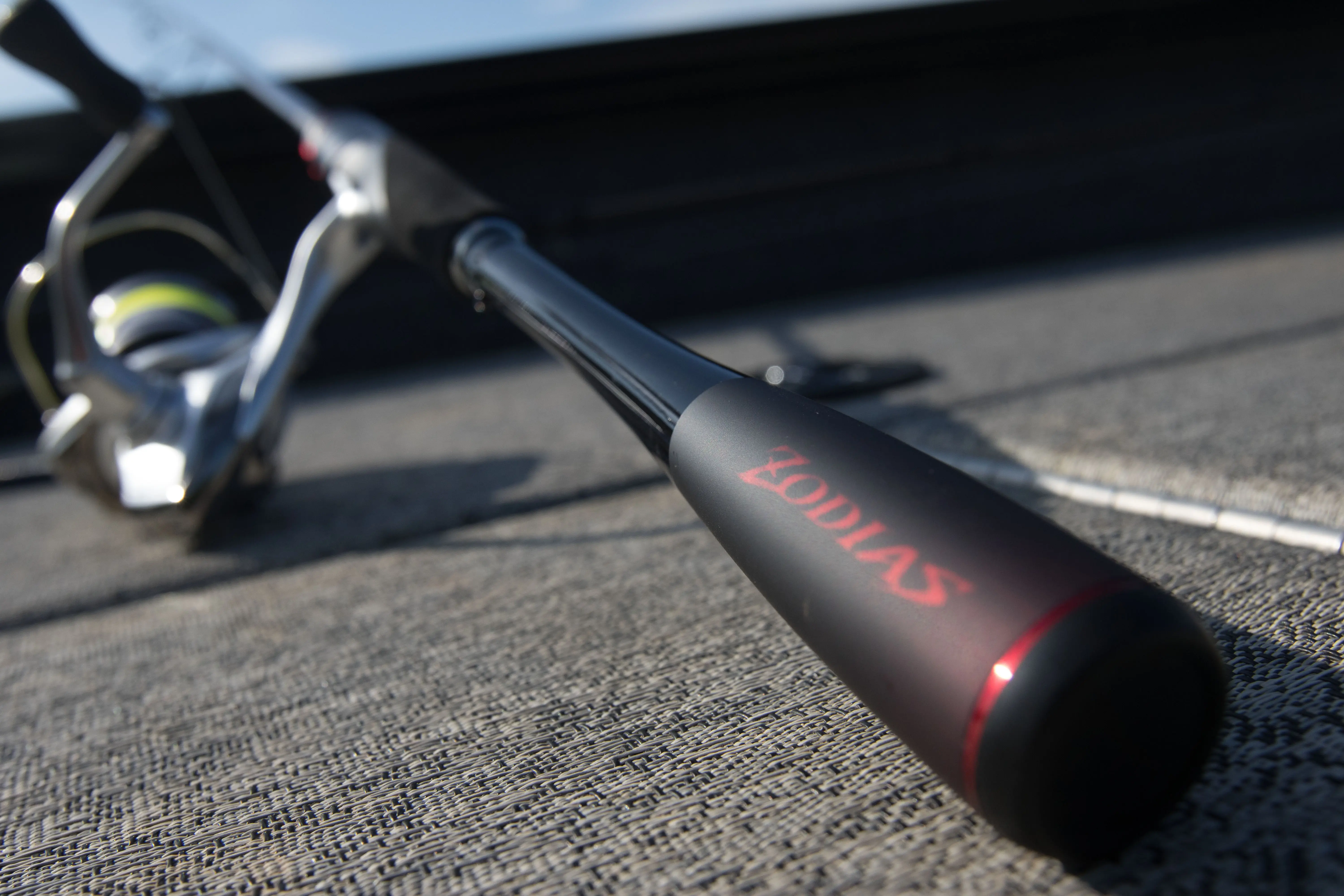 The Shimano Zodias spinning rod on a boat