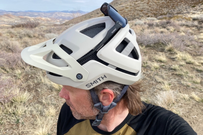 Sunglasses stored on the rear of the Forefront 3 helmet