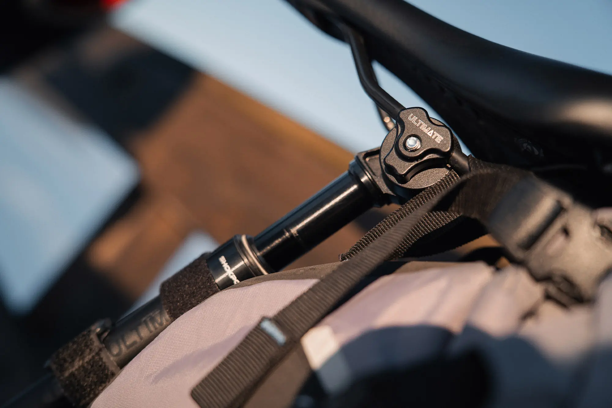 Rear view of the Vybe Suspension Seatpost beneath the saddle