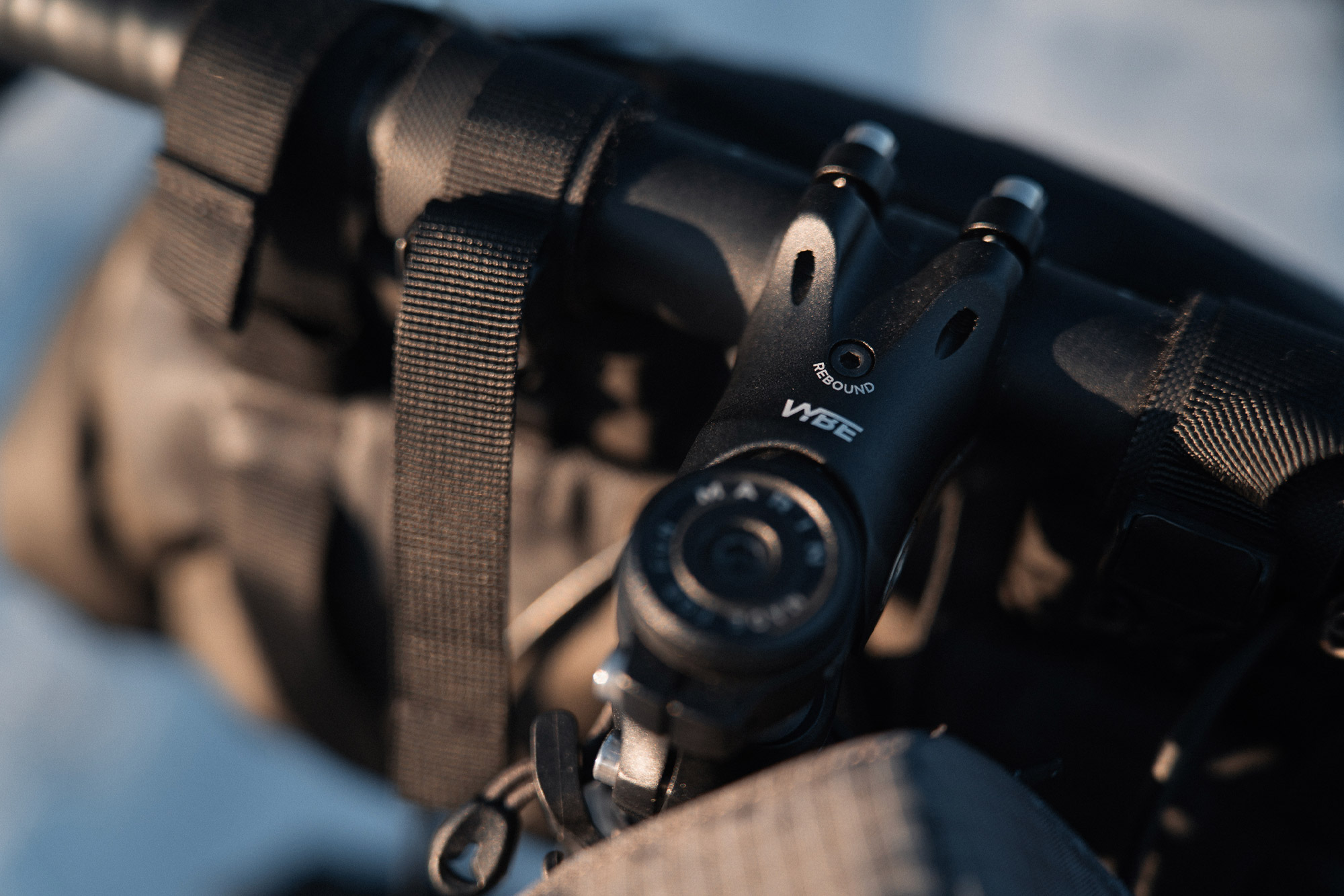 Vybe Suspension Stem lit by soft morning light on the trail