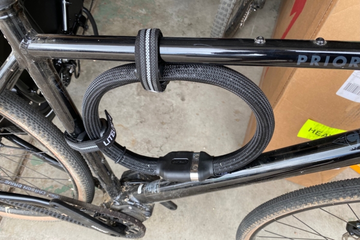 The Litelok Core Plus mounted on a bike frame using the included frame mounts