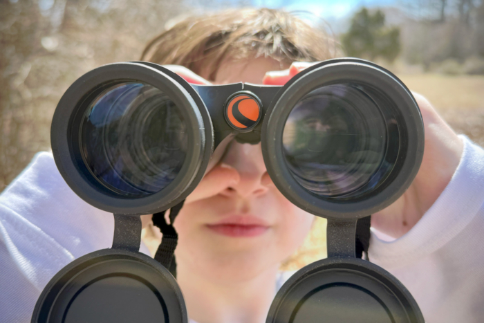 Celestron Outland X 10x42 viewed head-on in use