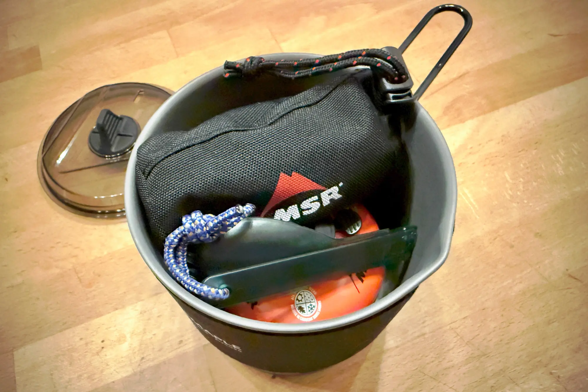 Firemaple Petrel Ultralight G2 Pot fully packed with stove and fuel inside