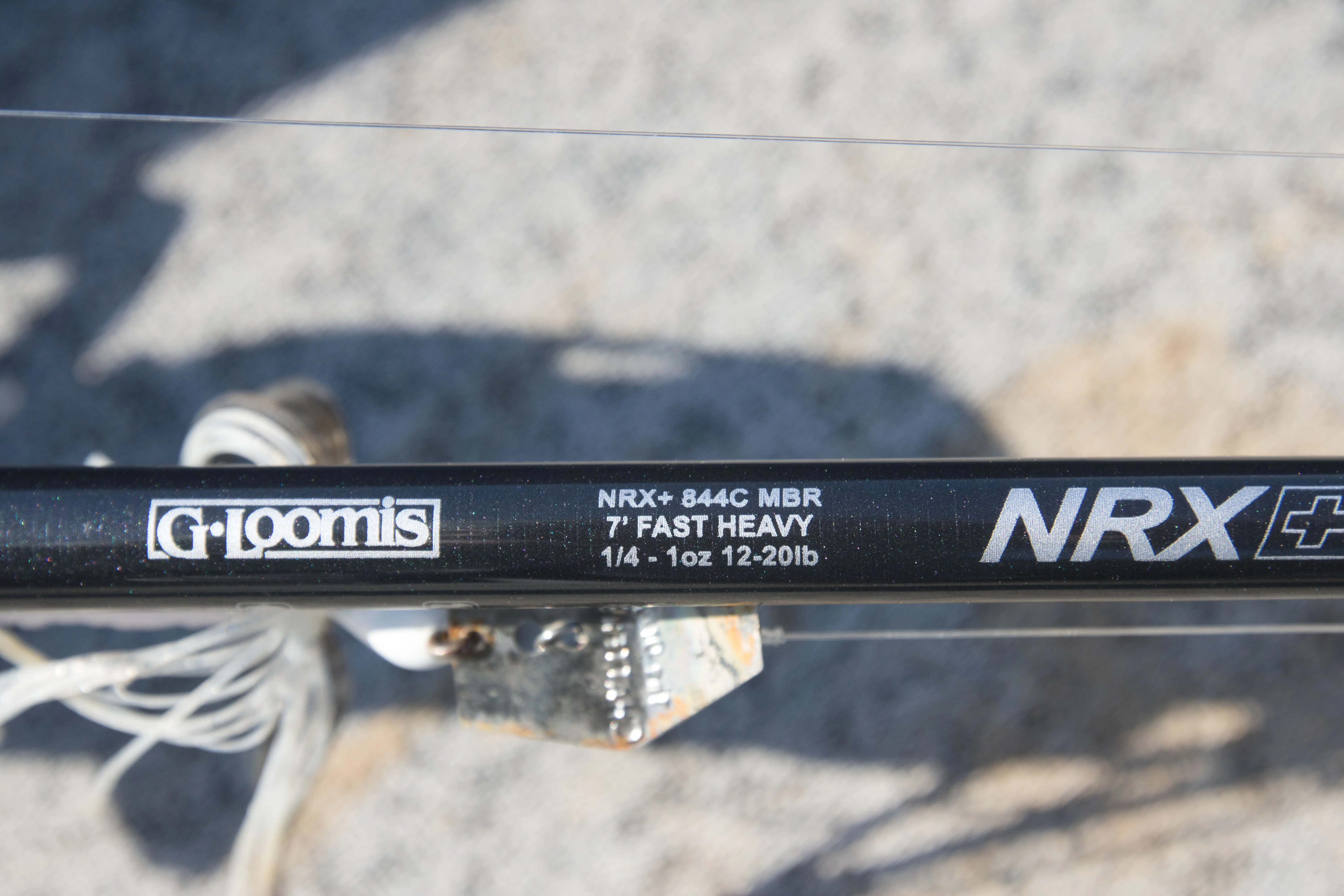 The rod label on the best bass fishing rod of 2025, the G-Loomis NRX+
