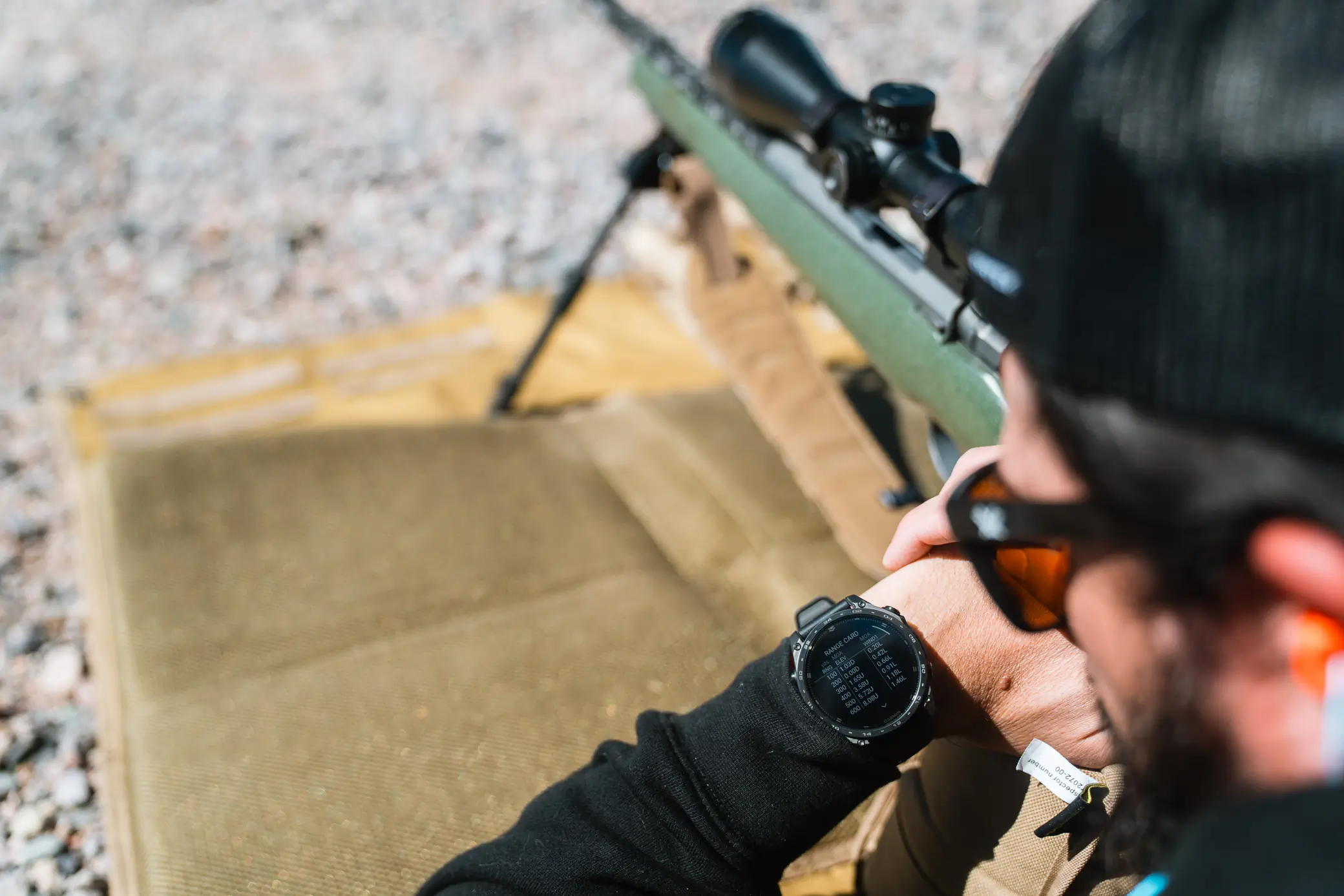 Garmin Tactix 8 Smartwatch displaying a ballistic solver during a shooting session