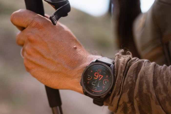 Garmin Tactix 8 Smartwatch tracking heart rate during a hike