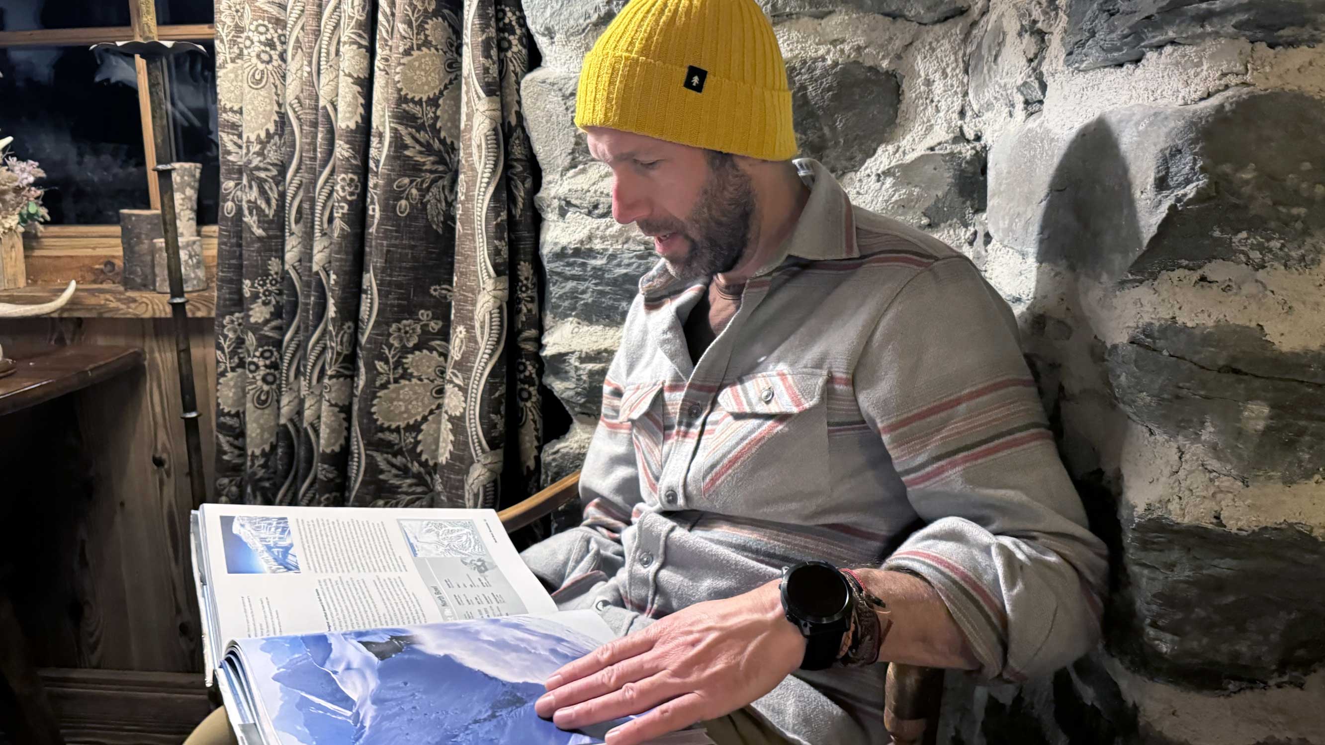 the author wearing the field grand flannel while traveling in france