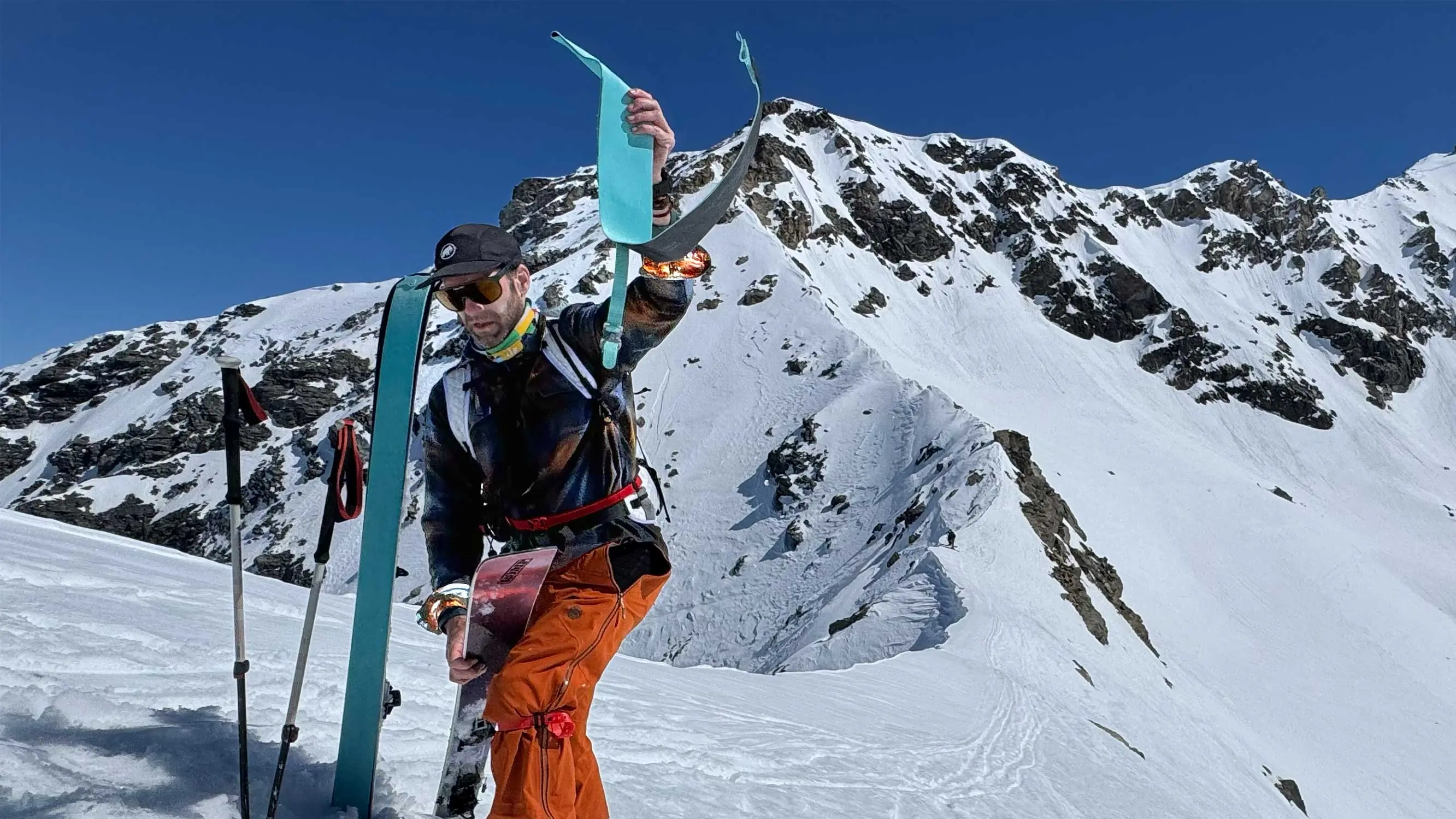 the author rips skins in the alps while wearing the workhorse wool flannel from pladra