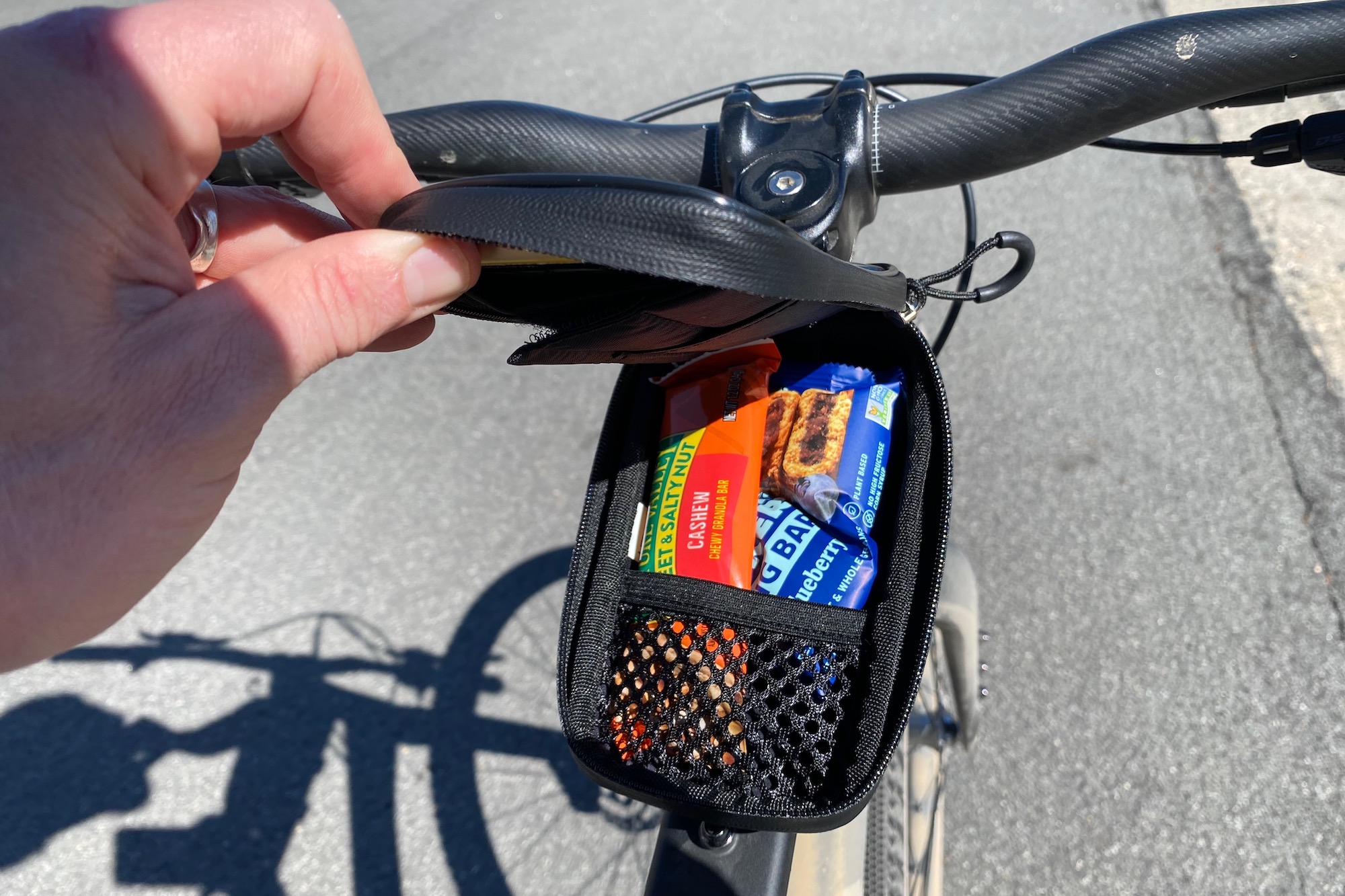 Snacks stored inside the Lezyne mart Energy Caddy XL