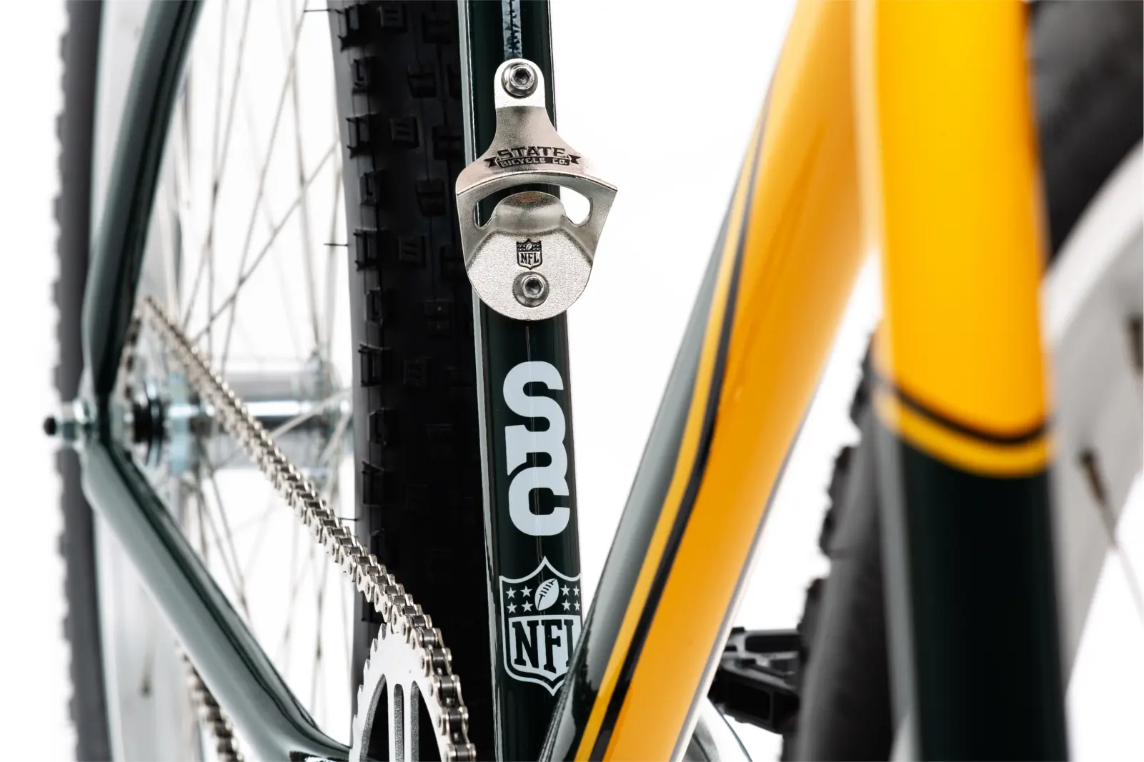 State Bicycle x NFL Collection Packers frame with bottle opener