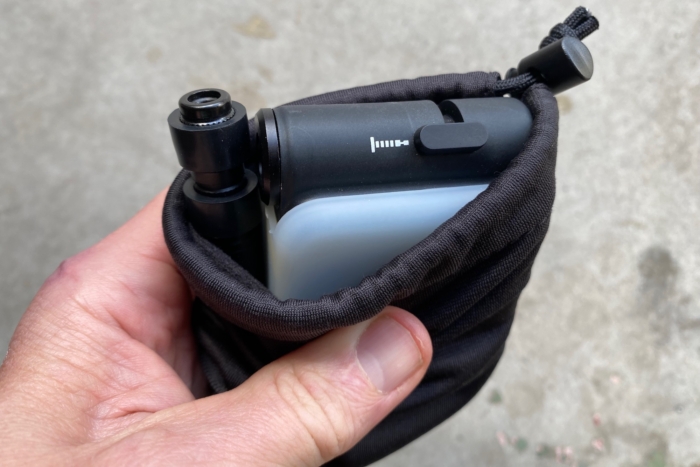 The Topeak E-Booster Pump and extension hose in the included storage bag