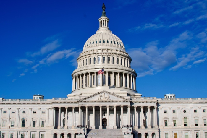 Washington,Dc,Capitol,Building,Facade,Under,Blue,Sky,With,Clouds