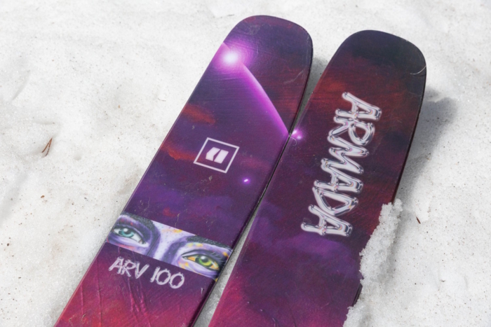 Armada ARV 100 skis lying outside on snow