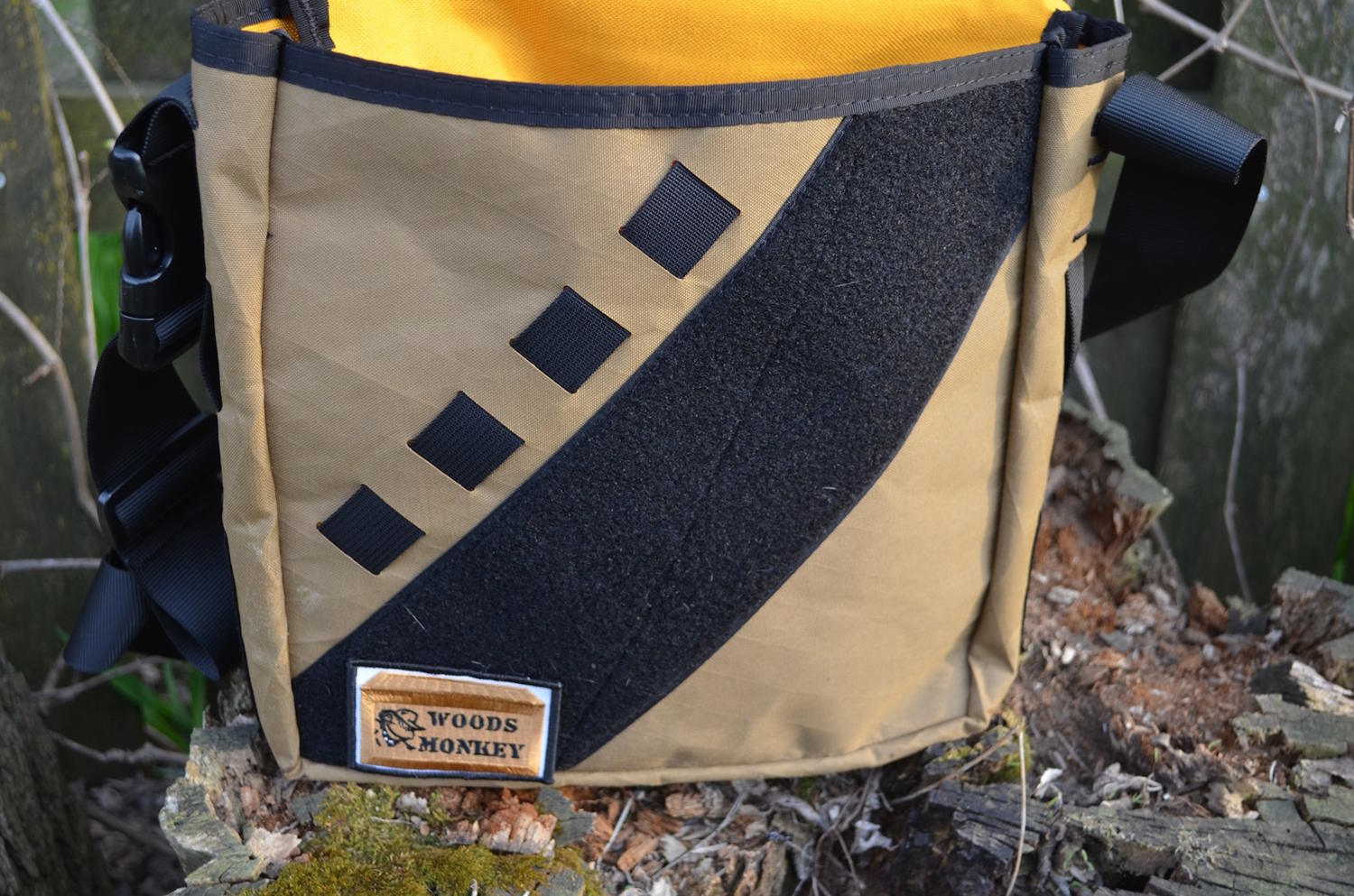 Front of the Transit Bag showing the diagonal Velcro field