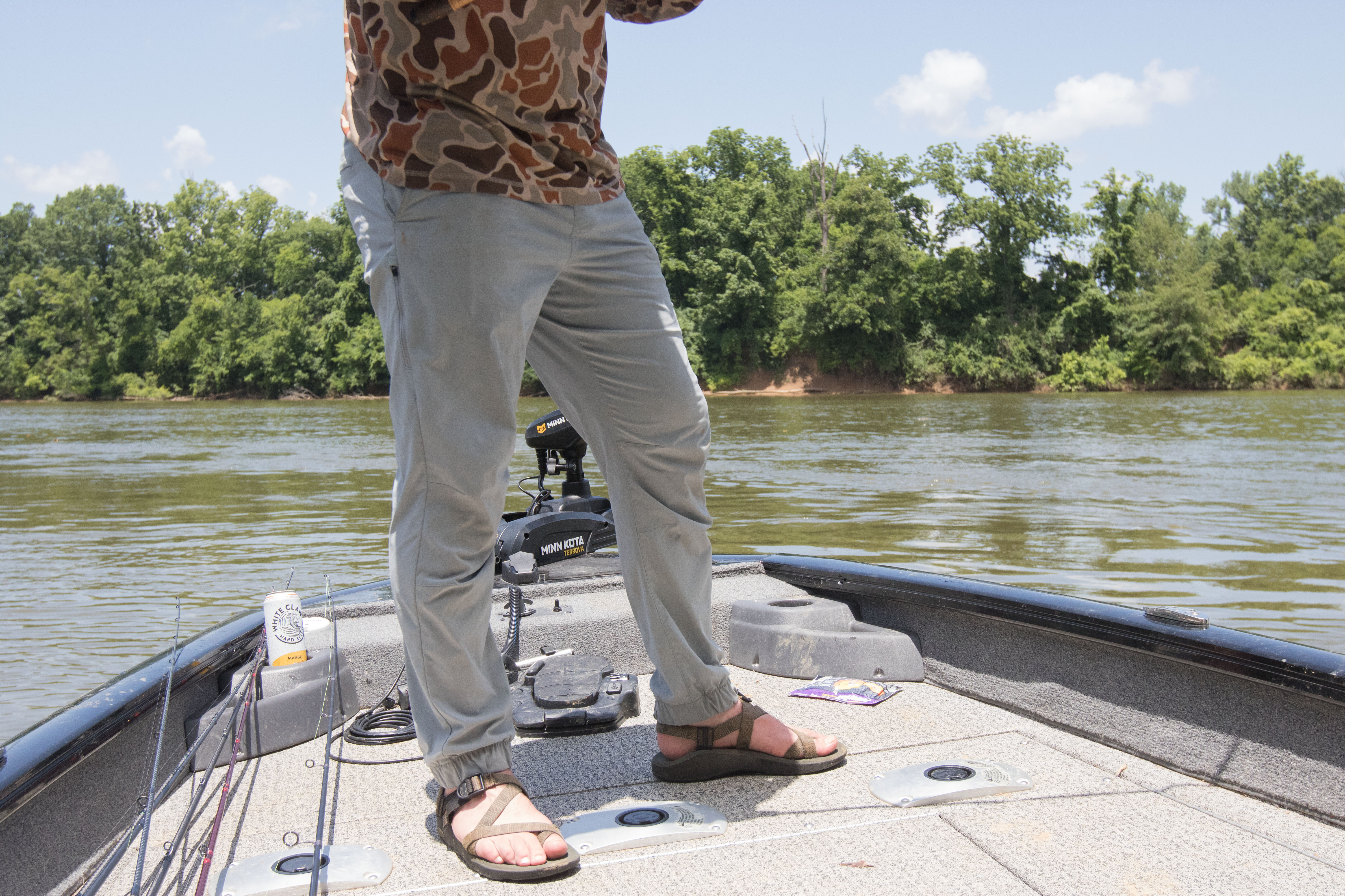 The Magellan Outdoors Pro Jacob Wheeler Angler Joggers on a fisherman