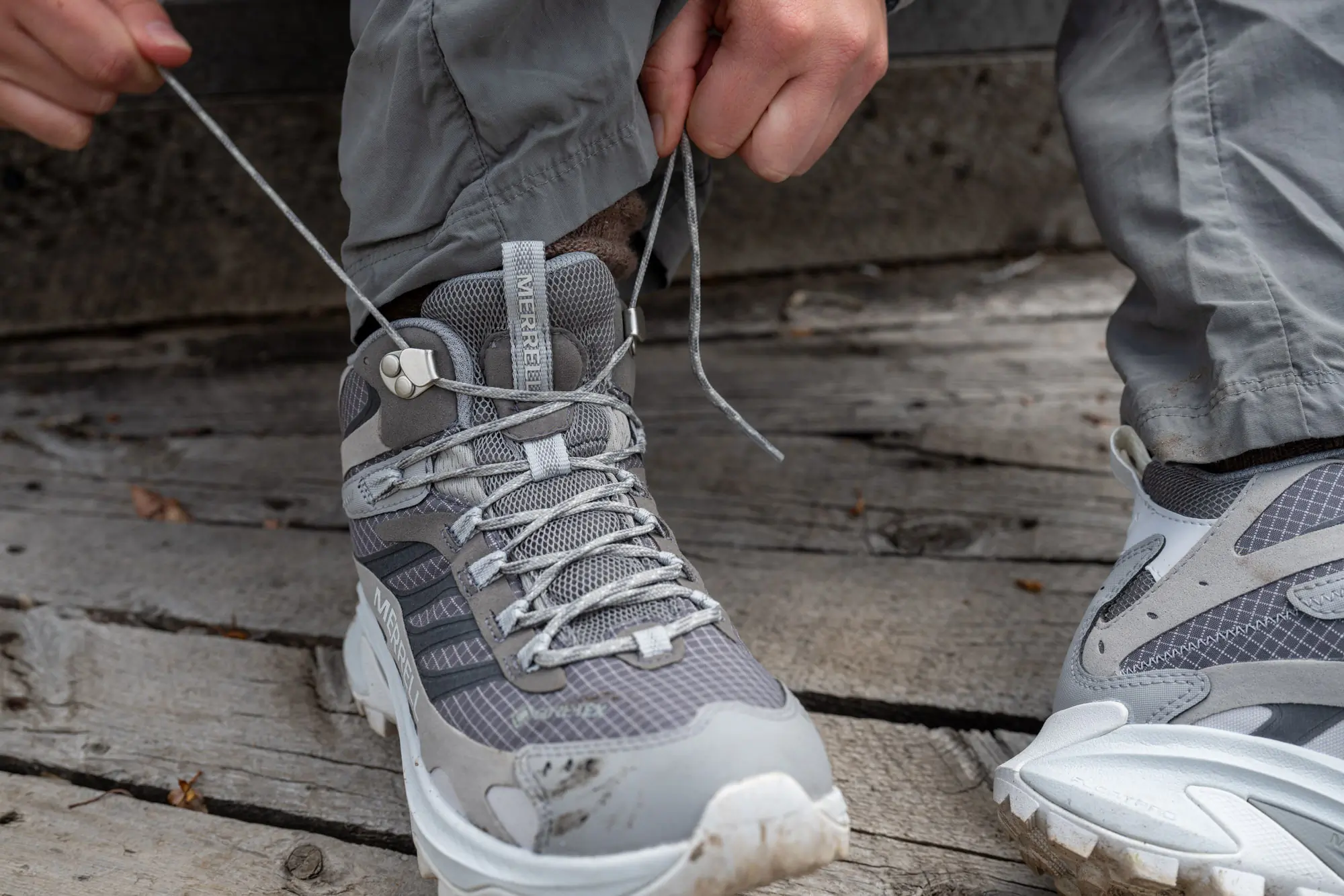 lacing up Moab Speed 2s 