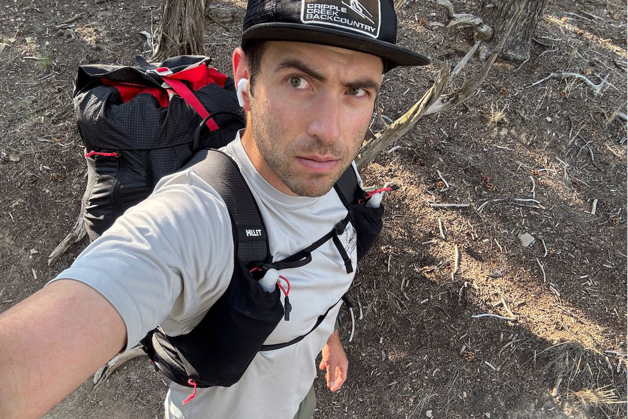 a selfie with Millet’s new Trilogy Sky 25+ backpack