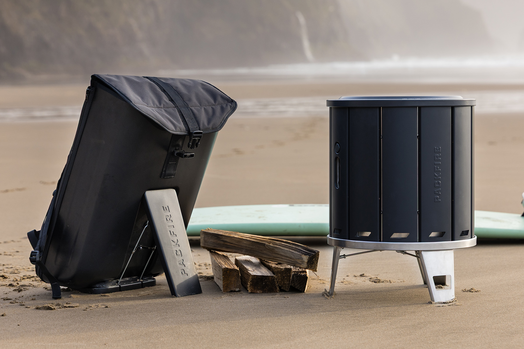 poackfire fire pit on the beach