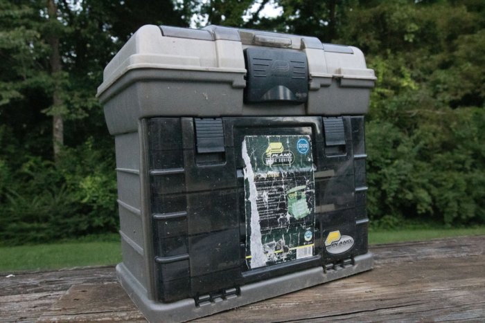 The Plano Guide Series Stowaway Rack System on a deck