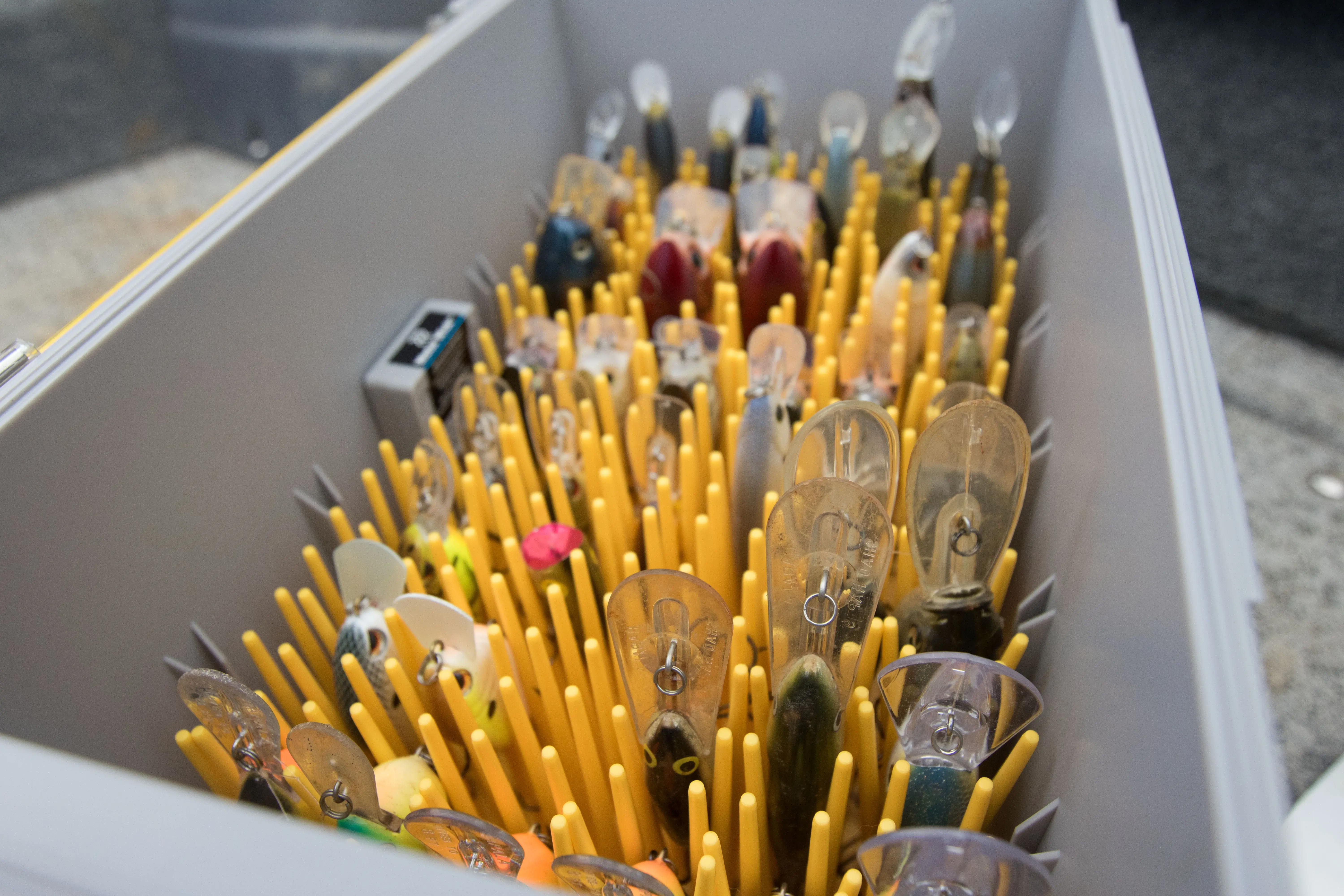 The inside of best tackle box for storing large treble hooked baits,