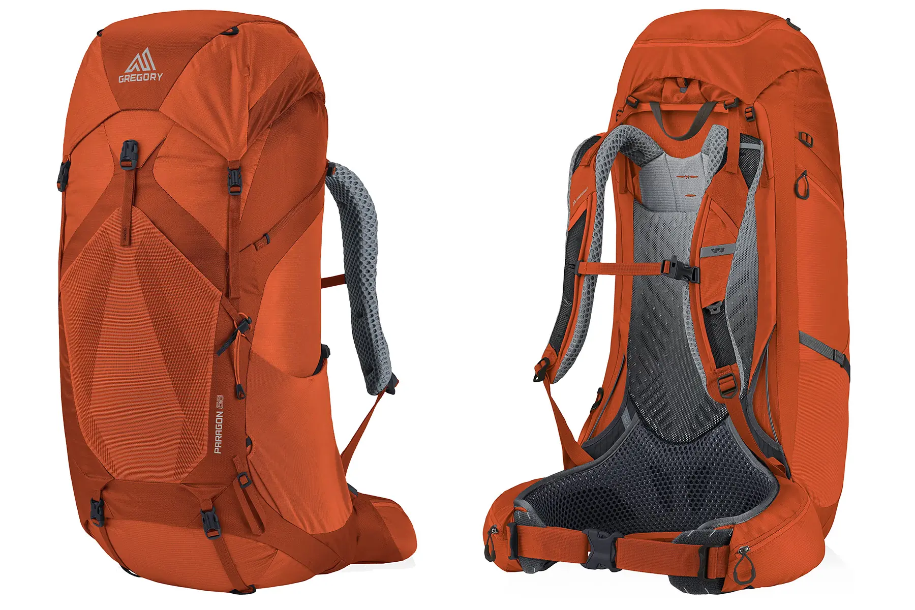 gregory paragon 69 backpacking pack front and back