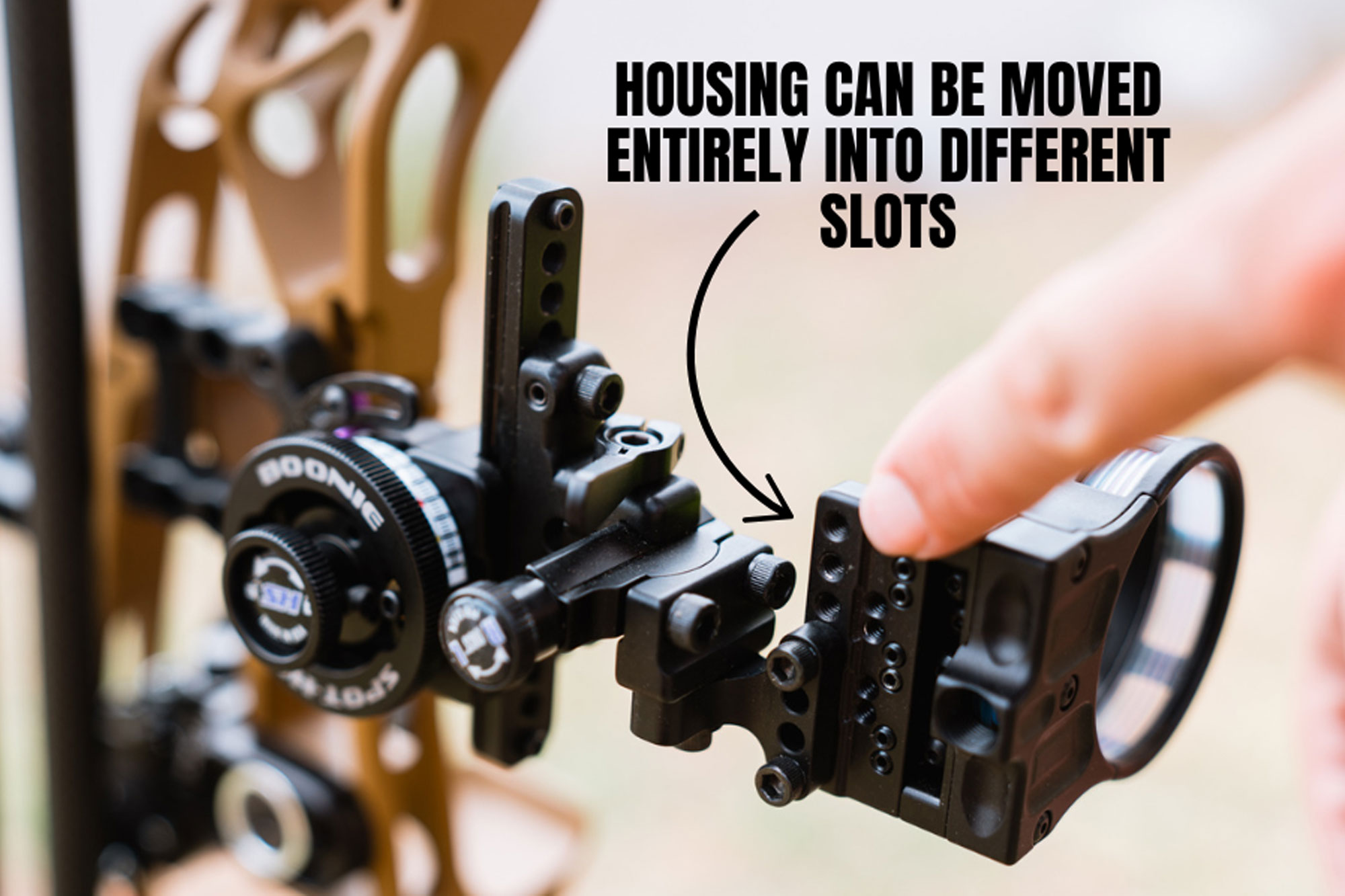 Close-up of a compound bow sight