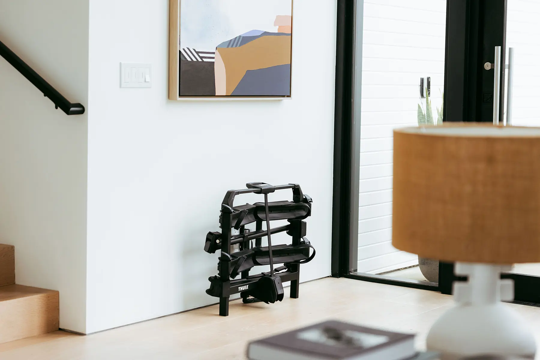 thule outpace bike rack folded in home