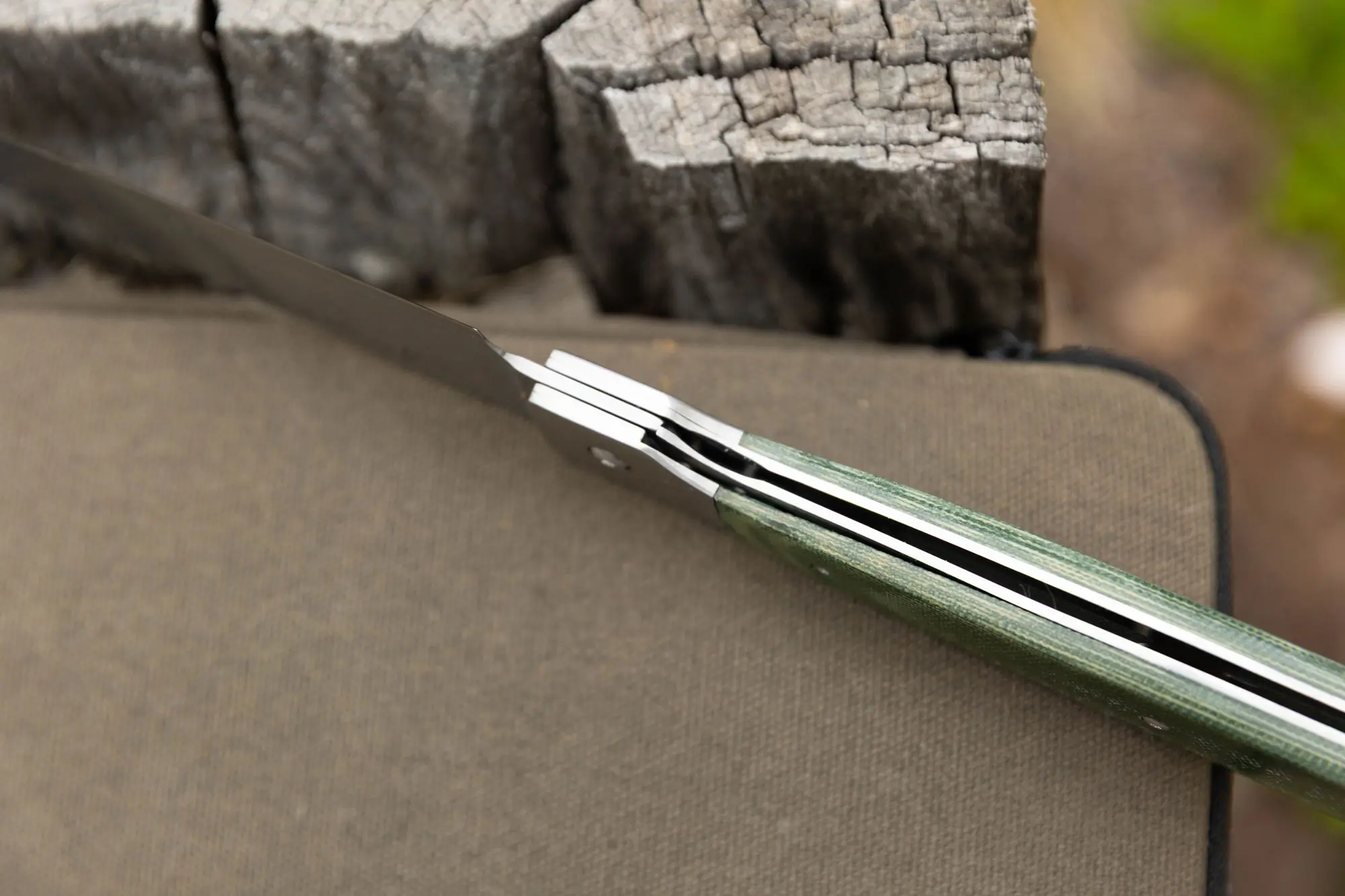 Top view of open Messermeister Adventure Chef Knife showing folding mechanism