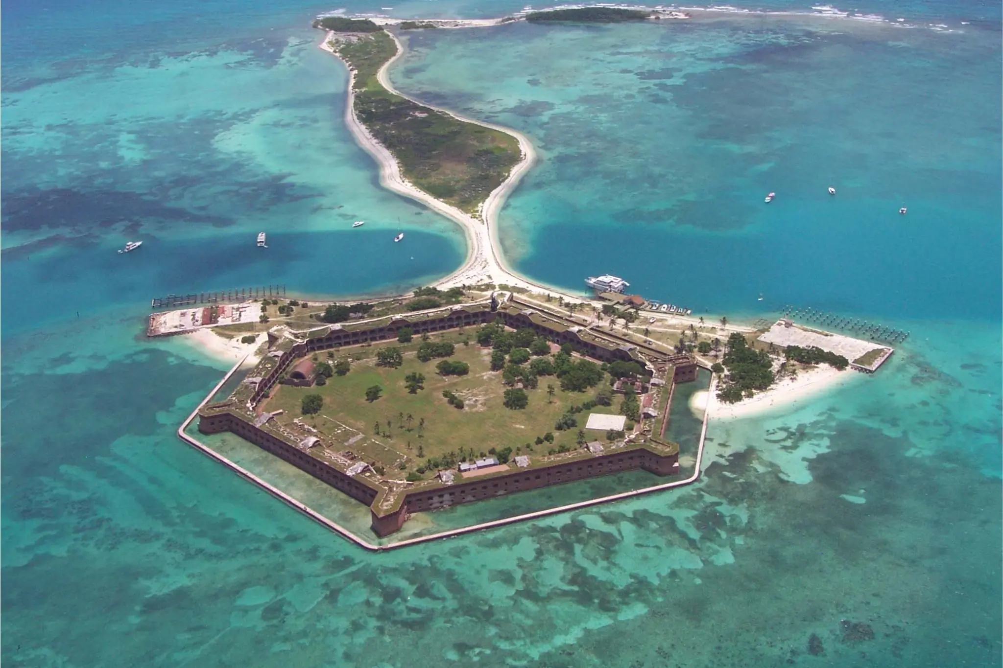 Aerial view of Ft. Jefferson in the water of Dry Tortugas National Park