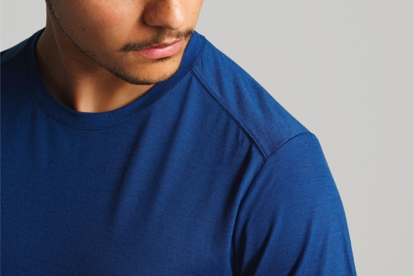 Close up of man wearing blue shirt 