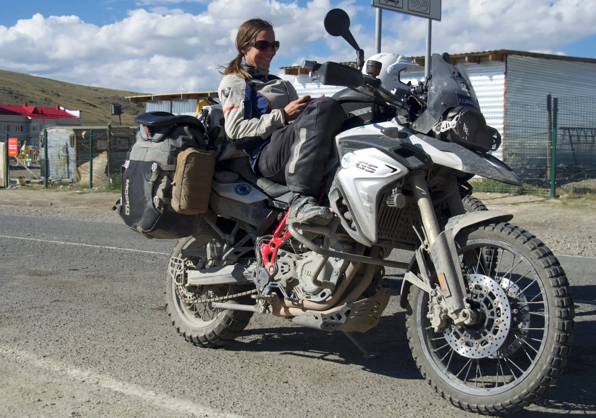 motorcyclist on moto at rest stop