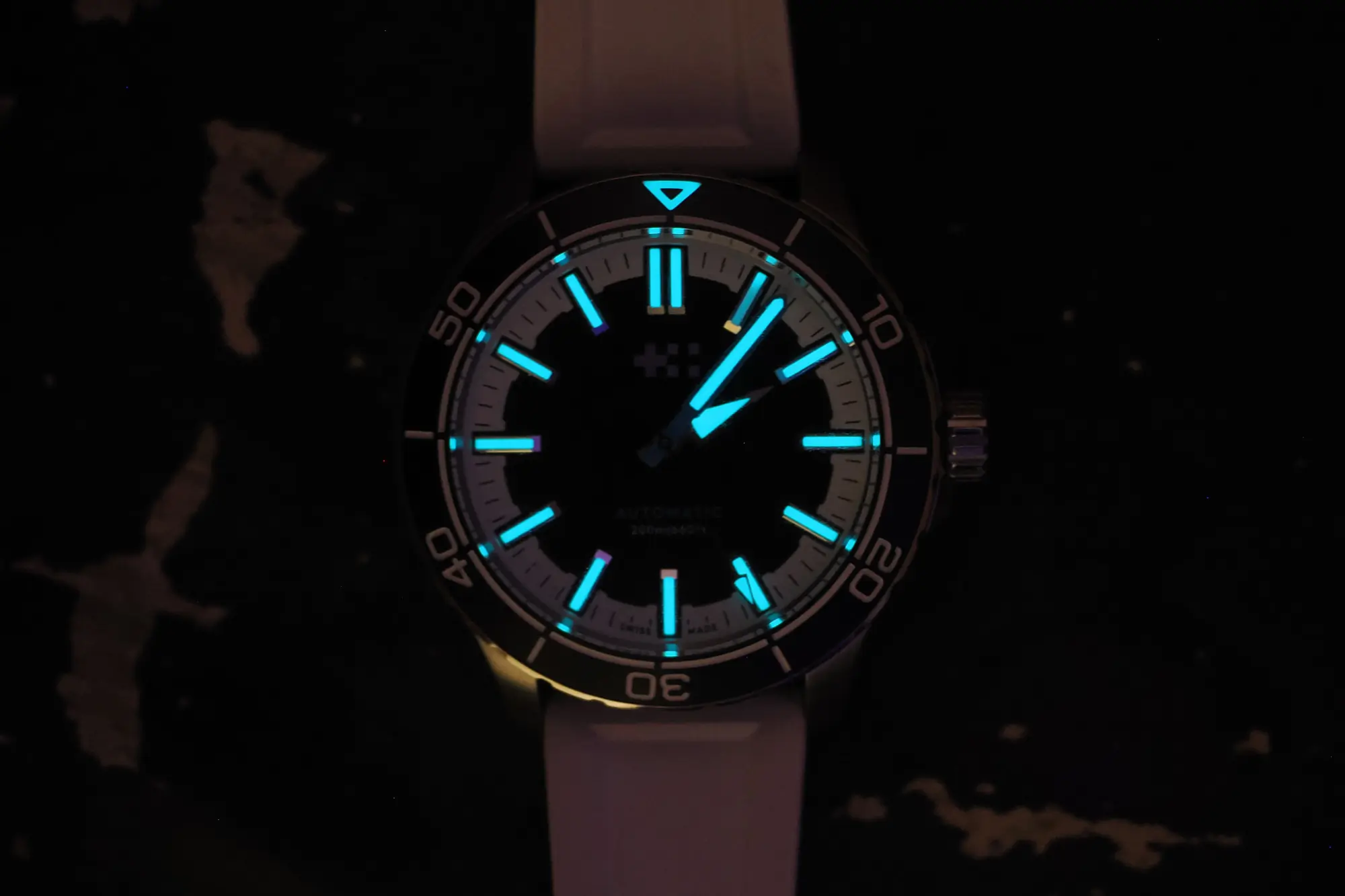 Christopher Ward Trident Reef 44mm dive watch lume