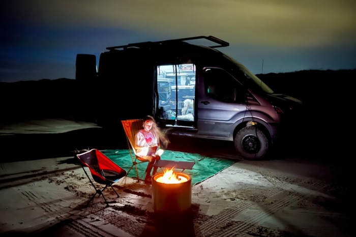Ford Transit campervan on a beach