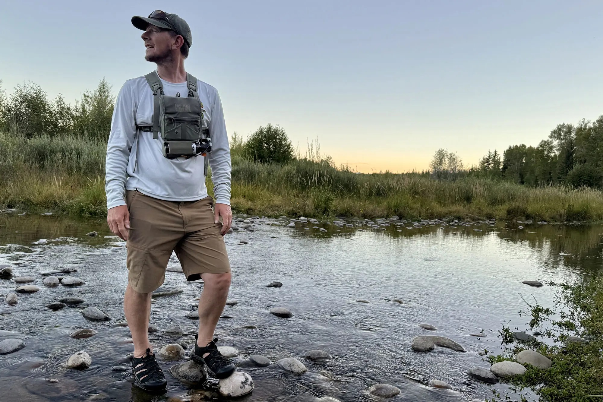 standing in water wearing keen newport h2