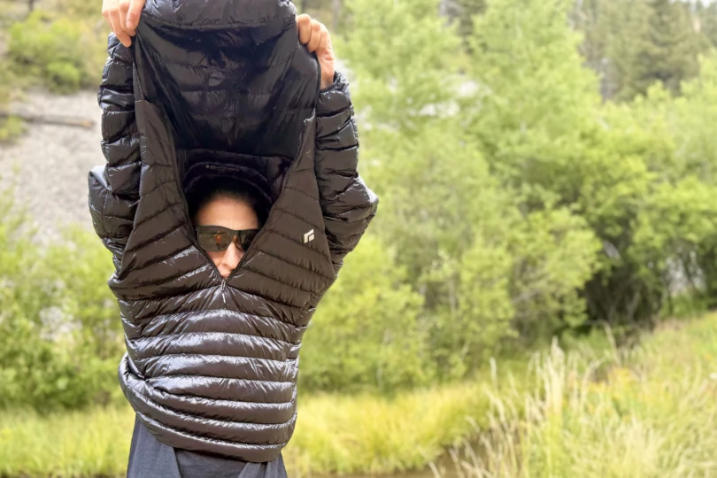 taking off the Black Diamond Deploy Down 0.5 Pullover Hoody