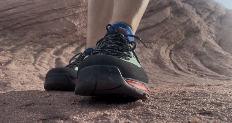 Front view of Black Diamond Technician Pro Approach Shoe on red rock surface