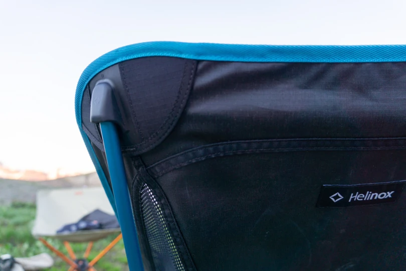 the rear of the chair with detail on the pole end hubs