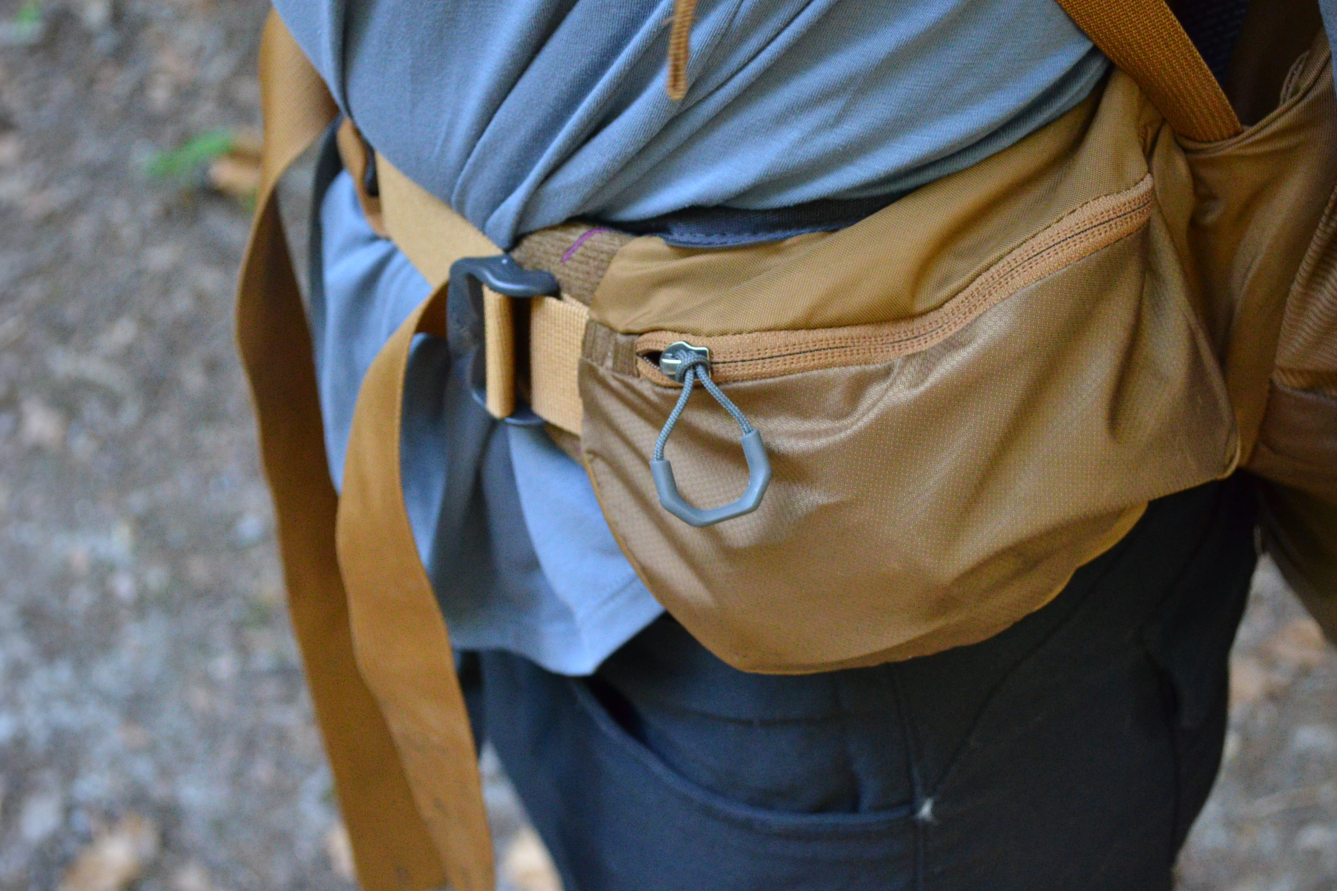 Close up of hip belt of pack