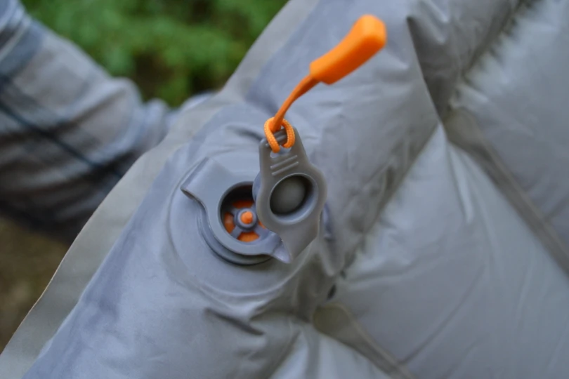 Close up of valve on sleeping pad